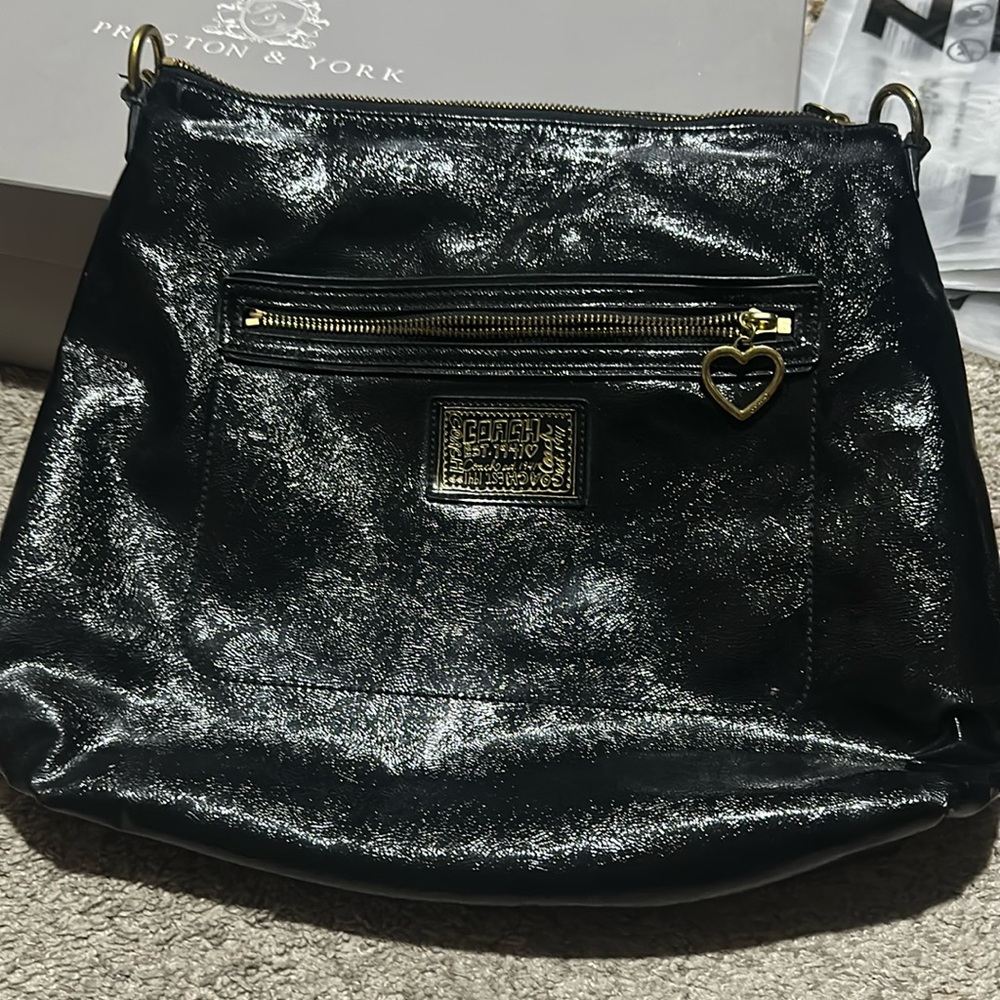 Coach Black Poppy Daisy Swing Gloss Hobo